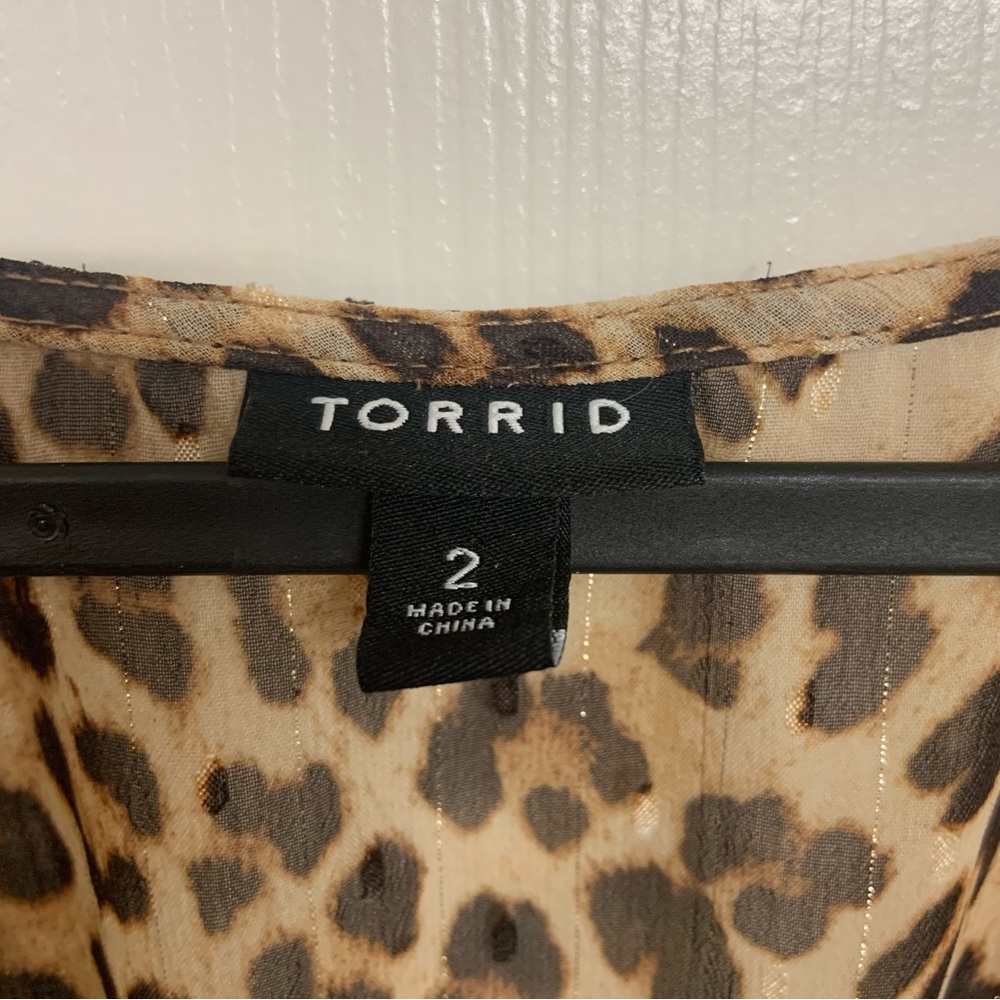 Torrid Leopard Print High Low Shirt Dress Brown Black Tan Gold Shimmer Sheer 2X - Picture 4 of 6